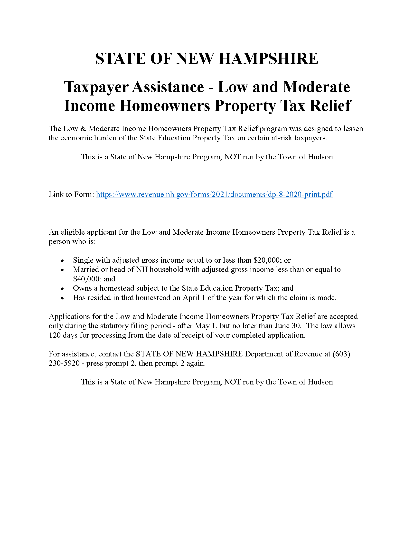 Taxpayer Assistance | Hudson New Hampshire