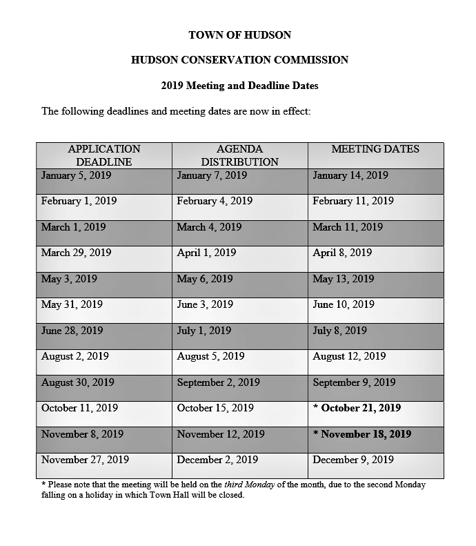 2019 Conservation Commission Application Deadline Schedule Hudson New Hampshire