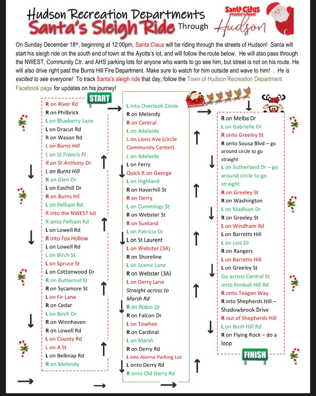 Santa Claus' Route this Sunday Hudson New Hampshire