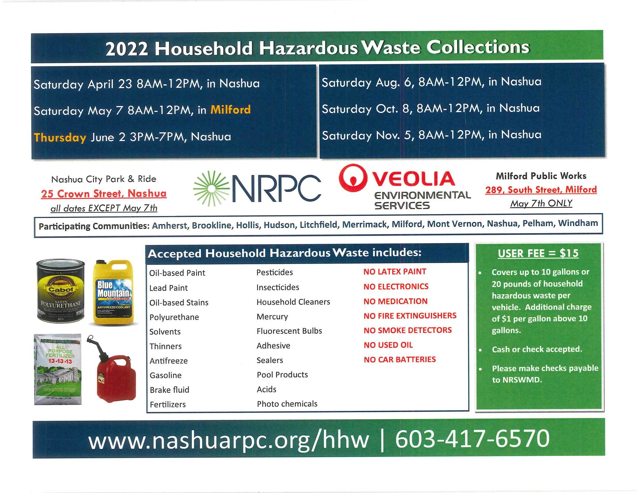 2022 Household Hazardous Waste Collection Dates Hudson New Hampshire