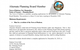 Alternate Planning Board Member Vacancy notice