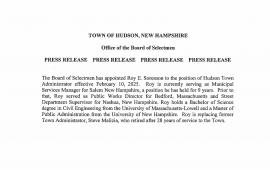 Press Release Roy E Sorenson appointed new Town Administrator