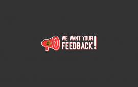 Red megaphone with the words We Need Your Feedback