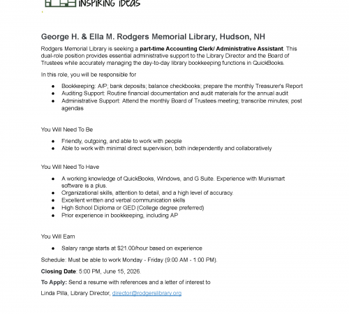 Rodger Library Job Posting