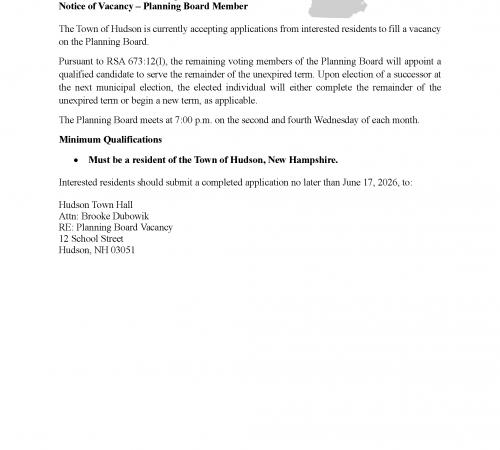 Vacant Planning Board Member notice