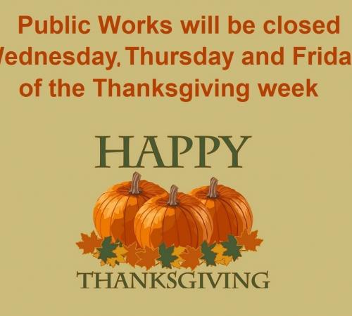 Public Works will be Closed 11/24-11/26