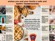 Tips to have a safe Thanksgiving - various photos and tips related to cooking and safety around the holiday