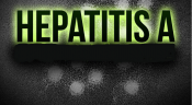 Words Hepatitis A in black with a bright green shadow