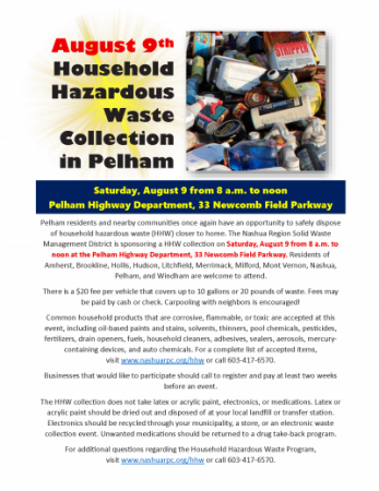Pelham Hazardous Waste Collection poster