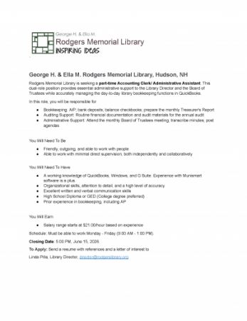 Rodger Library Job Posting