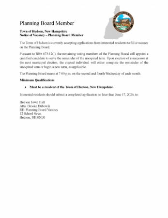 Vacant Planning Board Member notice