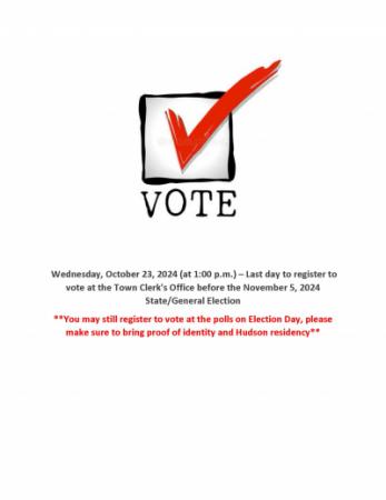 Last day to register to vote at Town Hall