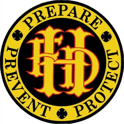 Cirle emblem with the letters HFD in scroll in the middle and the word Prepare Prevent Protect around it.