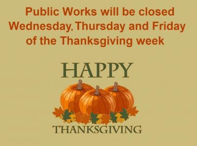 Public Works will be Closed 11/24-11/26