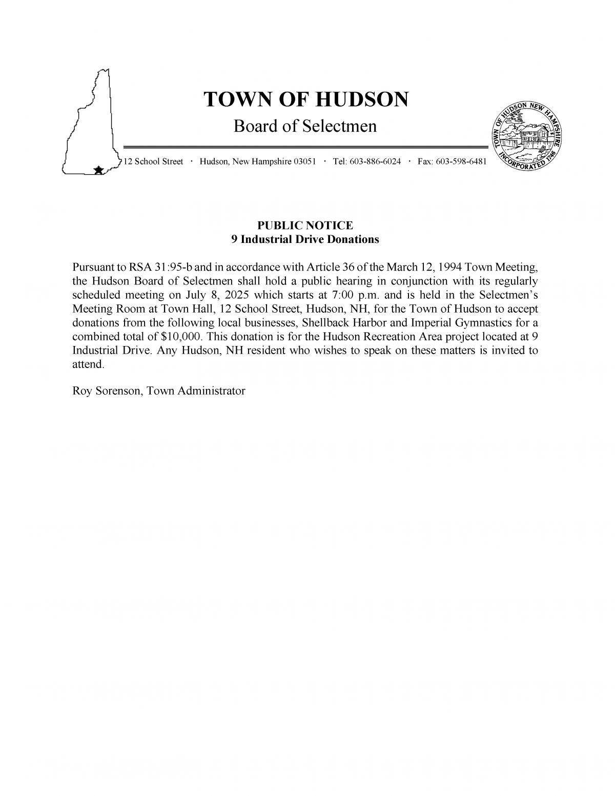 Public Hearing - 9 Industrial Drive