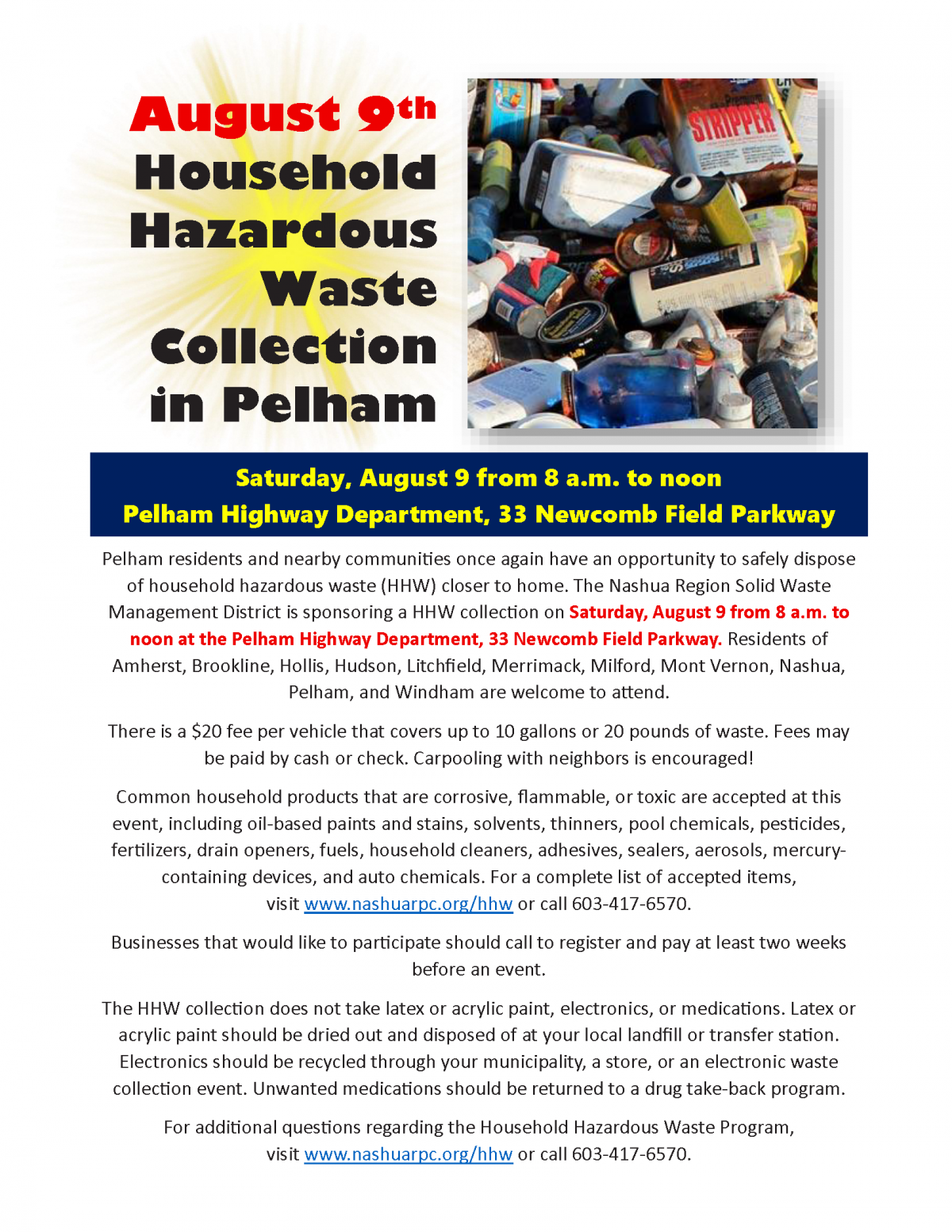 Pelham Hazardous Waste Collection poster