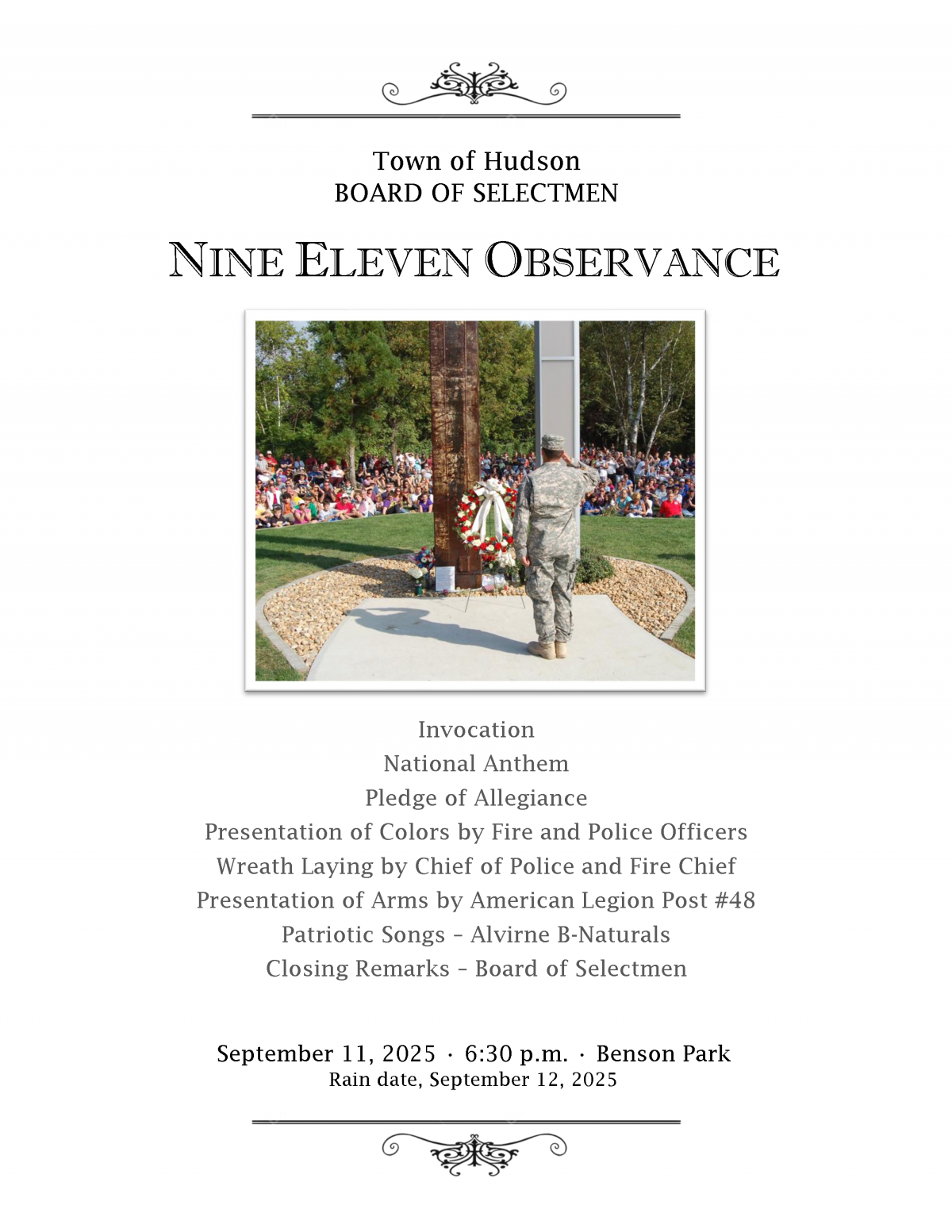 nine eleven observance iternary