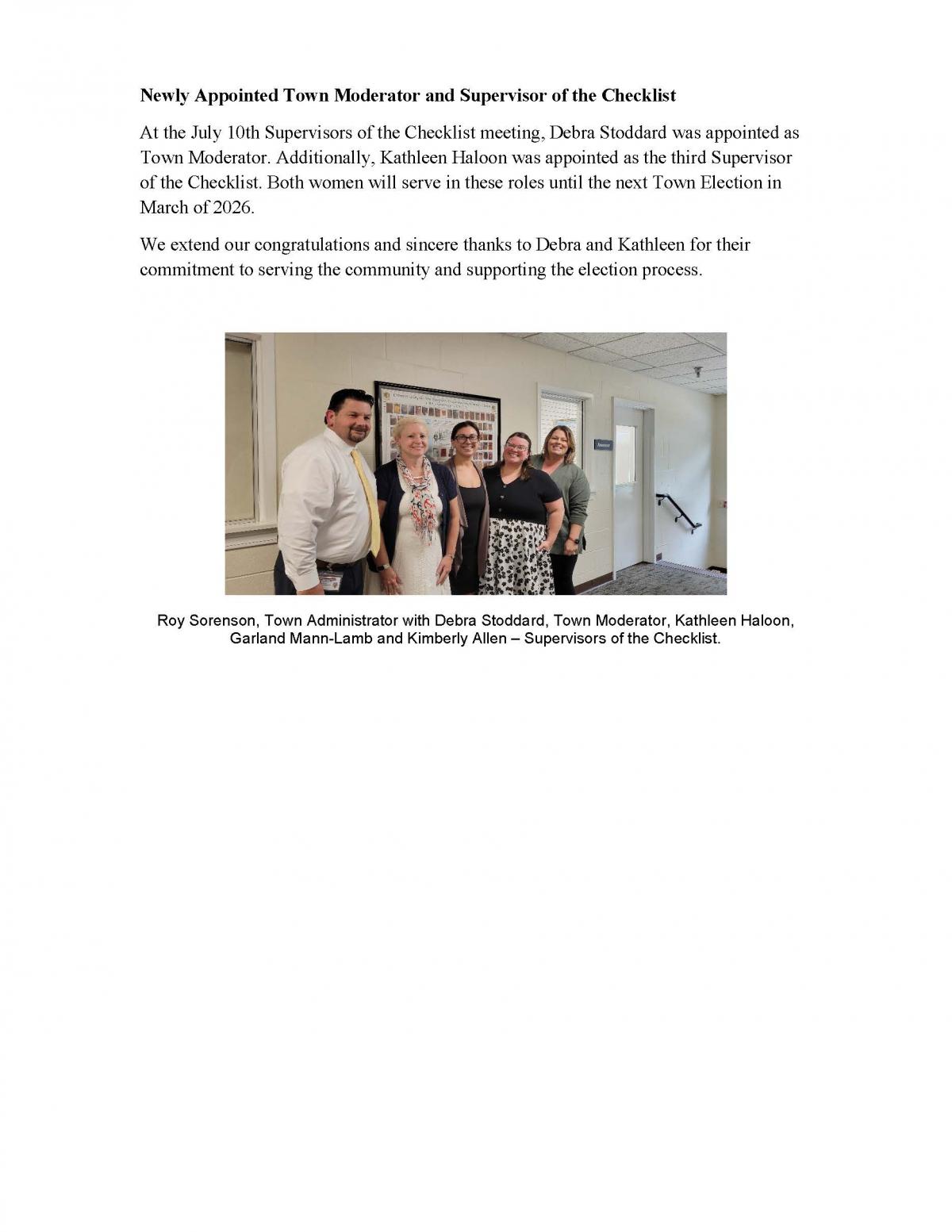 New Town Moderator Appointed