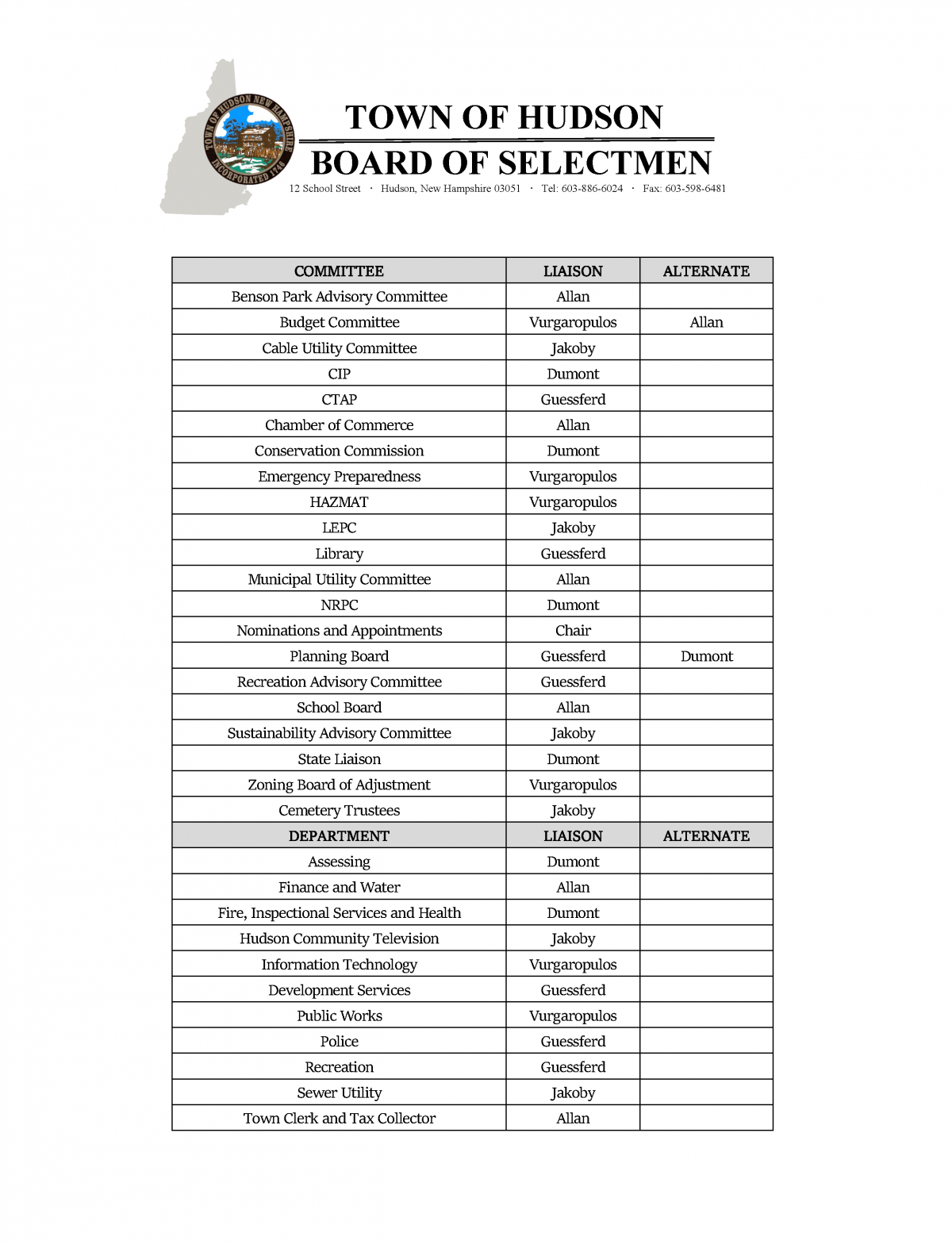 2026 BOS Liaison List