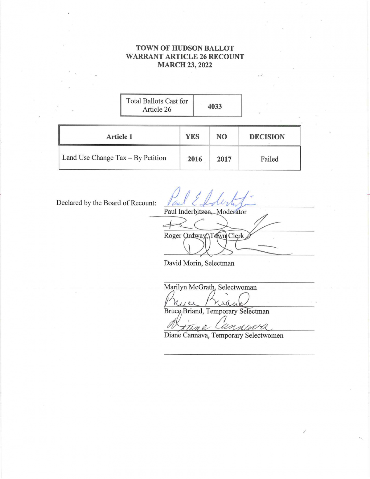 warrant article 26 recount results