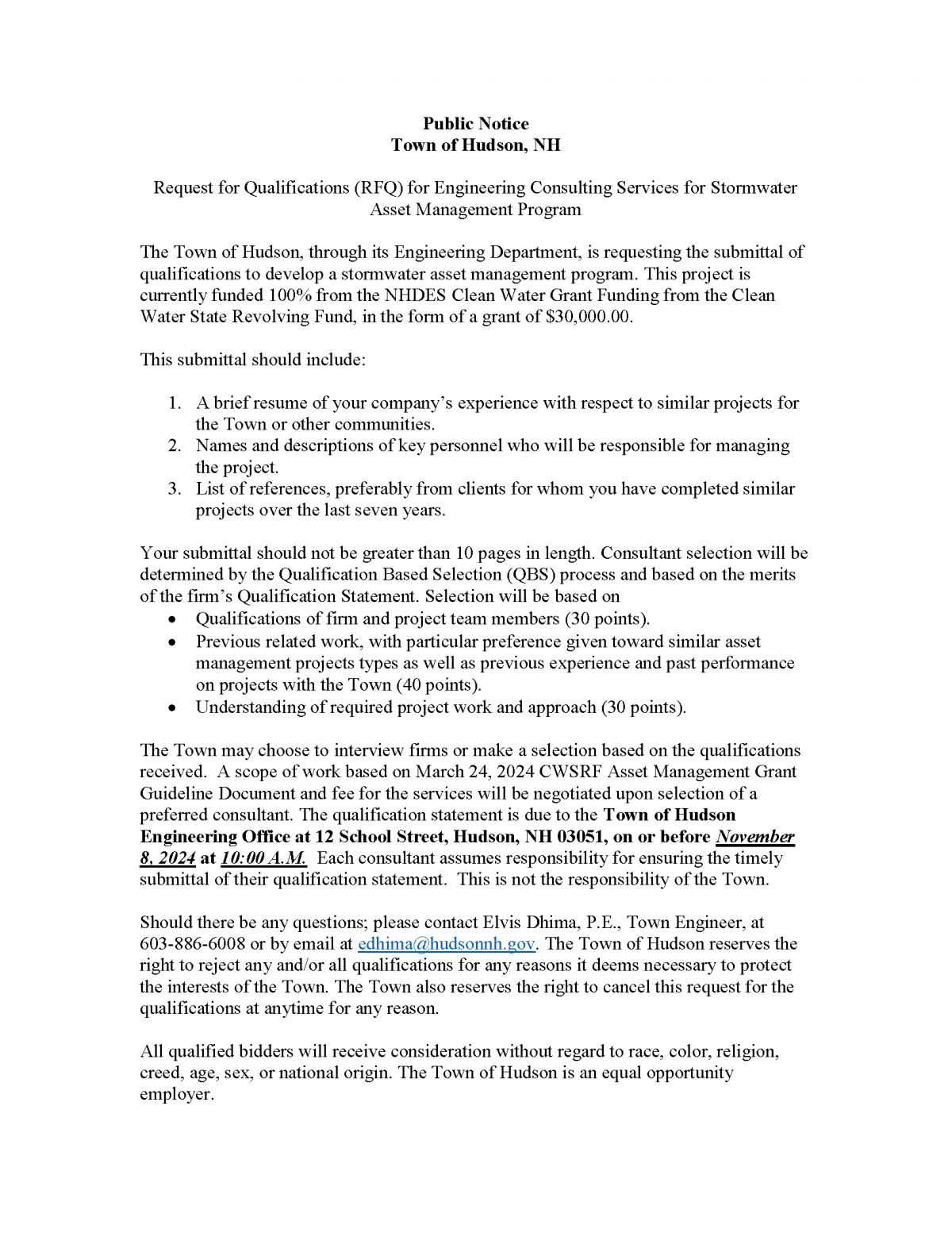 RFQ - engineering stormwater