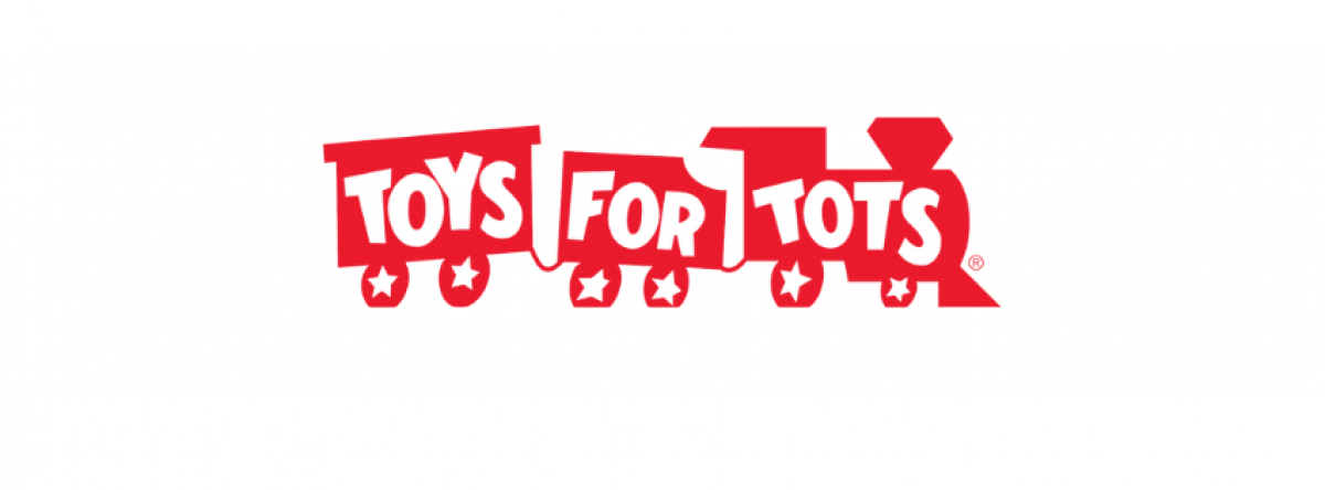 Red three car train with the words TOYS FOR TOTS written in white