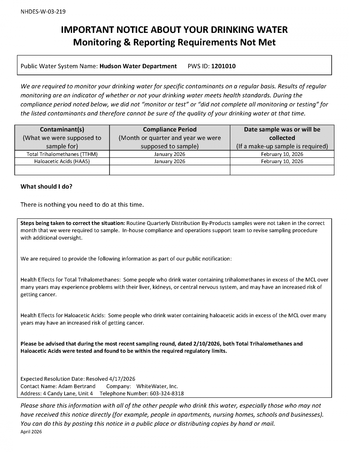 Drinking Water Notice