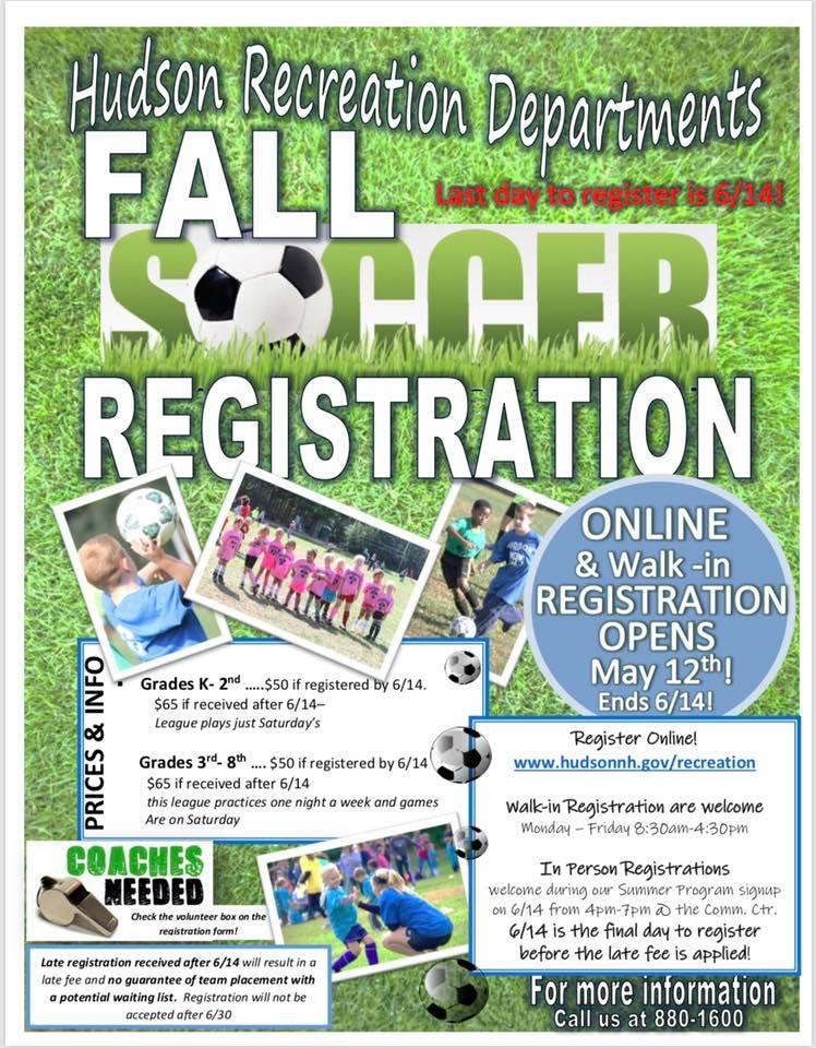 Fall Soccer Registration Closes soon! Hudson New Hampshire